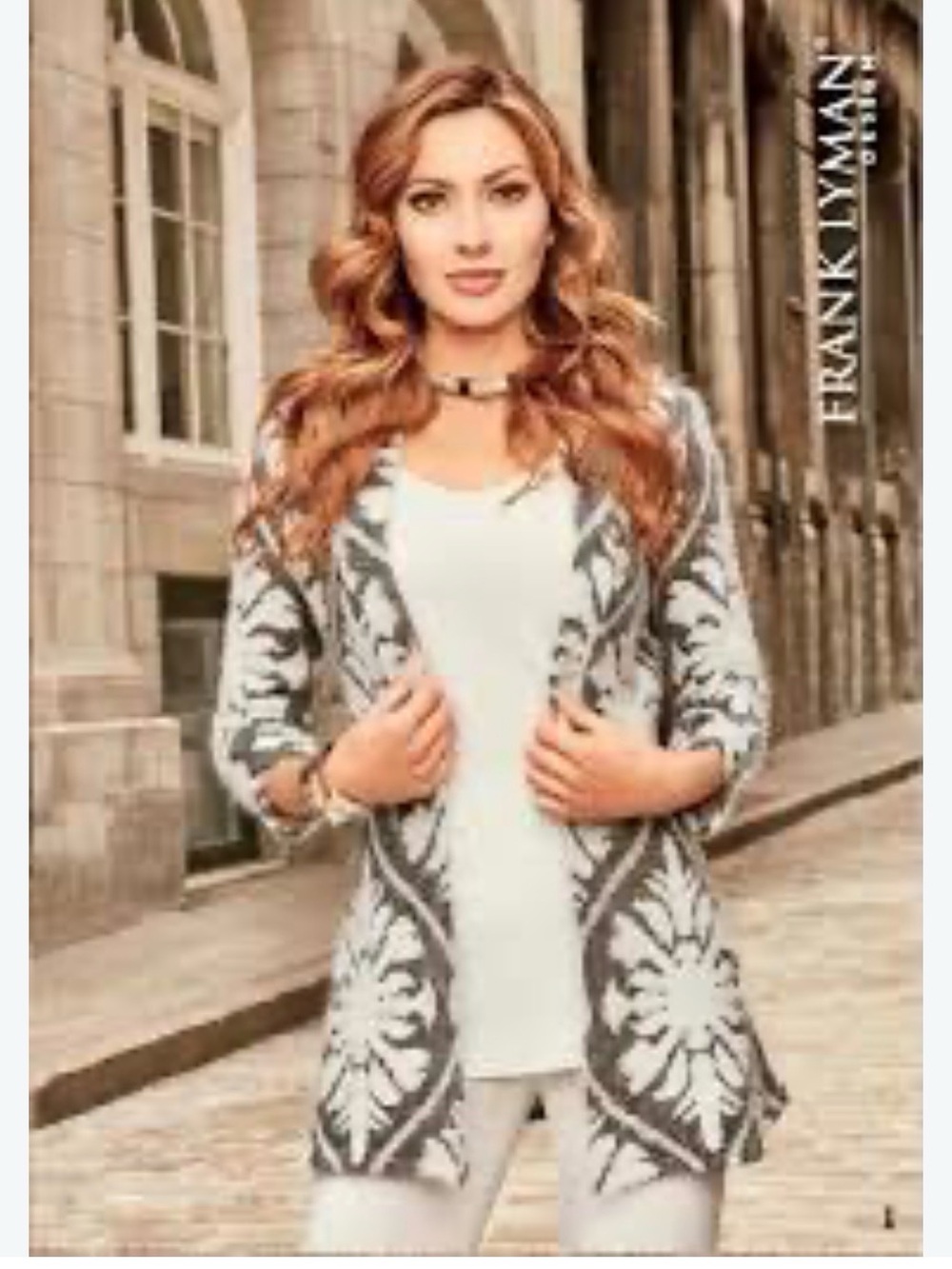 Frank Lyman Design White and Gray  & Silver Floral Cardigan Style #173353